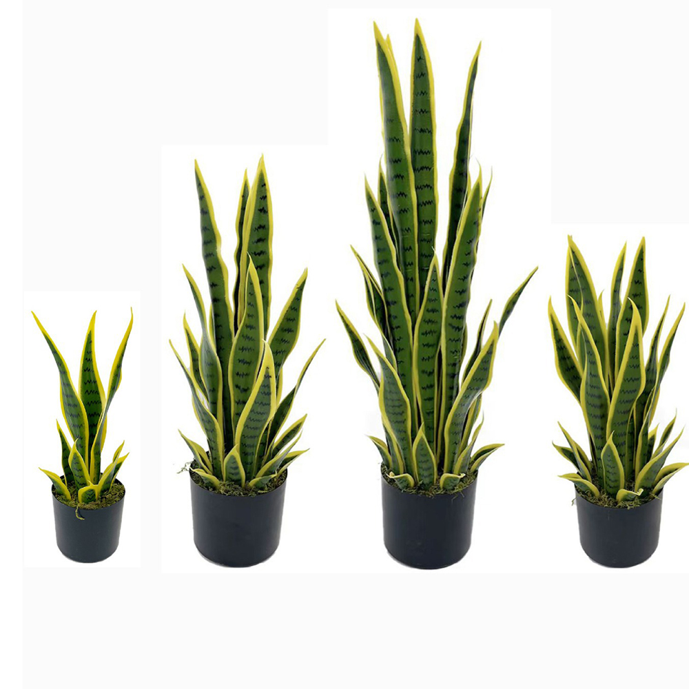 Snake Plant - ต้นงูเหลือมปลอมขนาด 40-100 ซม. พร้อมกระถางสีดำ ต้นไม้ปลอมเหมือนจริง ไม่ต้องรดน้ำ
