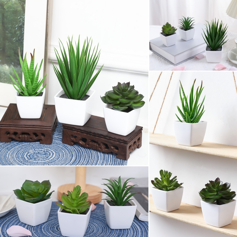 Succulent Set - (ชุด 3 ชิ้น) กระถางต้นไม้จําลองขนาดเล็กเหมาะสําหรับตกแต่งบ้าน ร้านอาหาร โต๊ะ