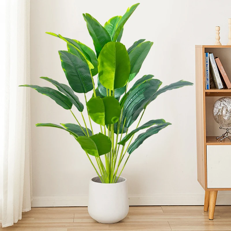 Snake Plant - ต้นไม้ประดิษฐ์ 1 ชิ้น ต้นปาล์มเขตร้อนขนาดใหญ่ ต้นกล้วยปลอม ใบไม้สัมผัสเหมือนจริง